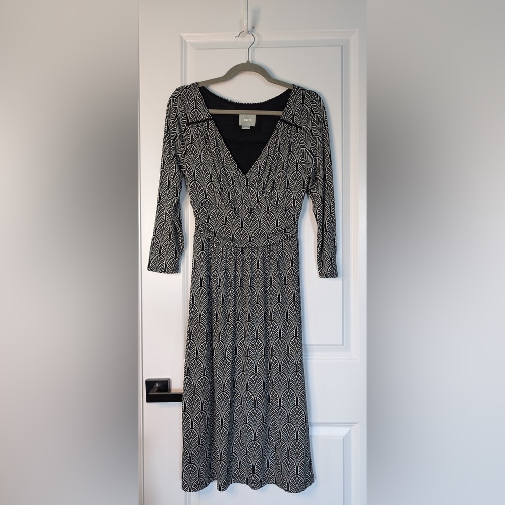 Anthropologie Maeve Galena Leaf 3/4 Sleeve Faux Wrap Dress Size Small
